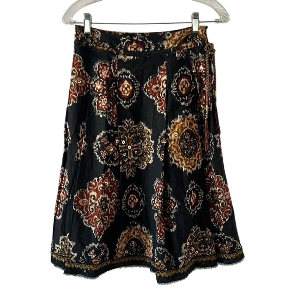 E by ECI Beaded Skirt Boho Women’s Petite Size 2P Pleated Lined Paisley